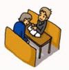 テーブル挟んで向き合うビジネスマンのイラスト